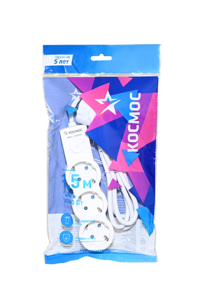КОСМОС YKsm1.5m-3g-Z-V10A-W 1.5м (ПВС 3x0.75), 3 гнезда+выкл, 2200Вт, 10А белый BL1
