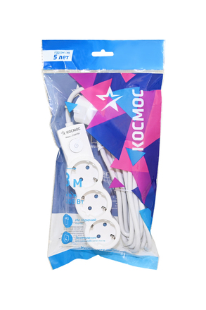 КОСМОС YKsm3m-3g-Z-V10A-W 3м (ПВС 3х0.75), 3 гнезда+выкл, 2200Вт, 10А белый BL1